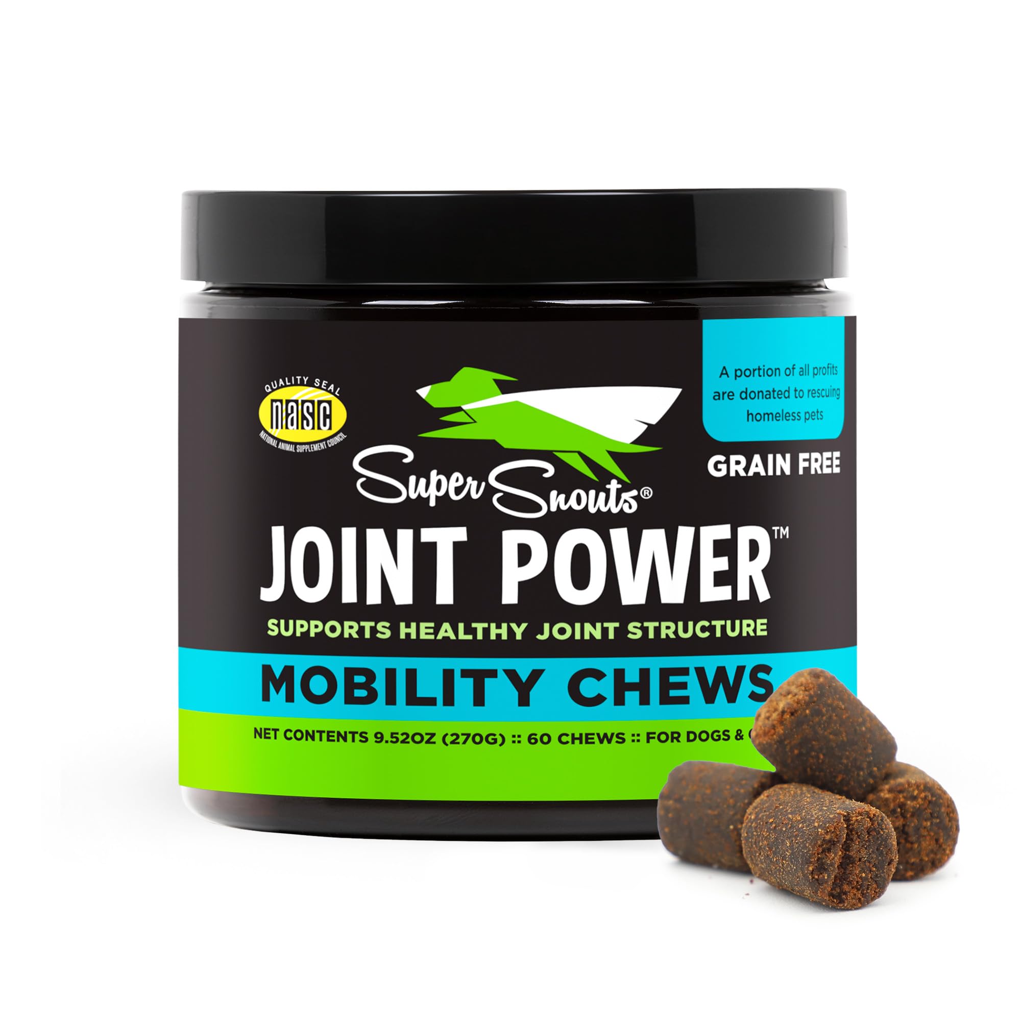 Super Snouts Joint Power – 60 Soft Chews – Joint Supplement for Dogs and Cats with Green Lipped Mussel Helps Ease Discomfort & Stiffness– Made in The USA