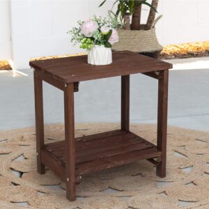 be current Outdoor Rectangular Side Table,Outdoor Patio Table Coffee Tea Bistro Small End Table,Wood with Storage,Outside Wooden Accent Furniture for Balcony Porch Garden, Brown