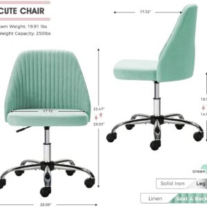 OLIXIS Home Office Desk Chair - Adjustable Rolling Chair, Armless Cute Modern Task Chair for Office, Home, Make Up,Small Space, Bed Room, Green,XX-2776-GN