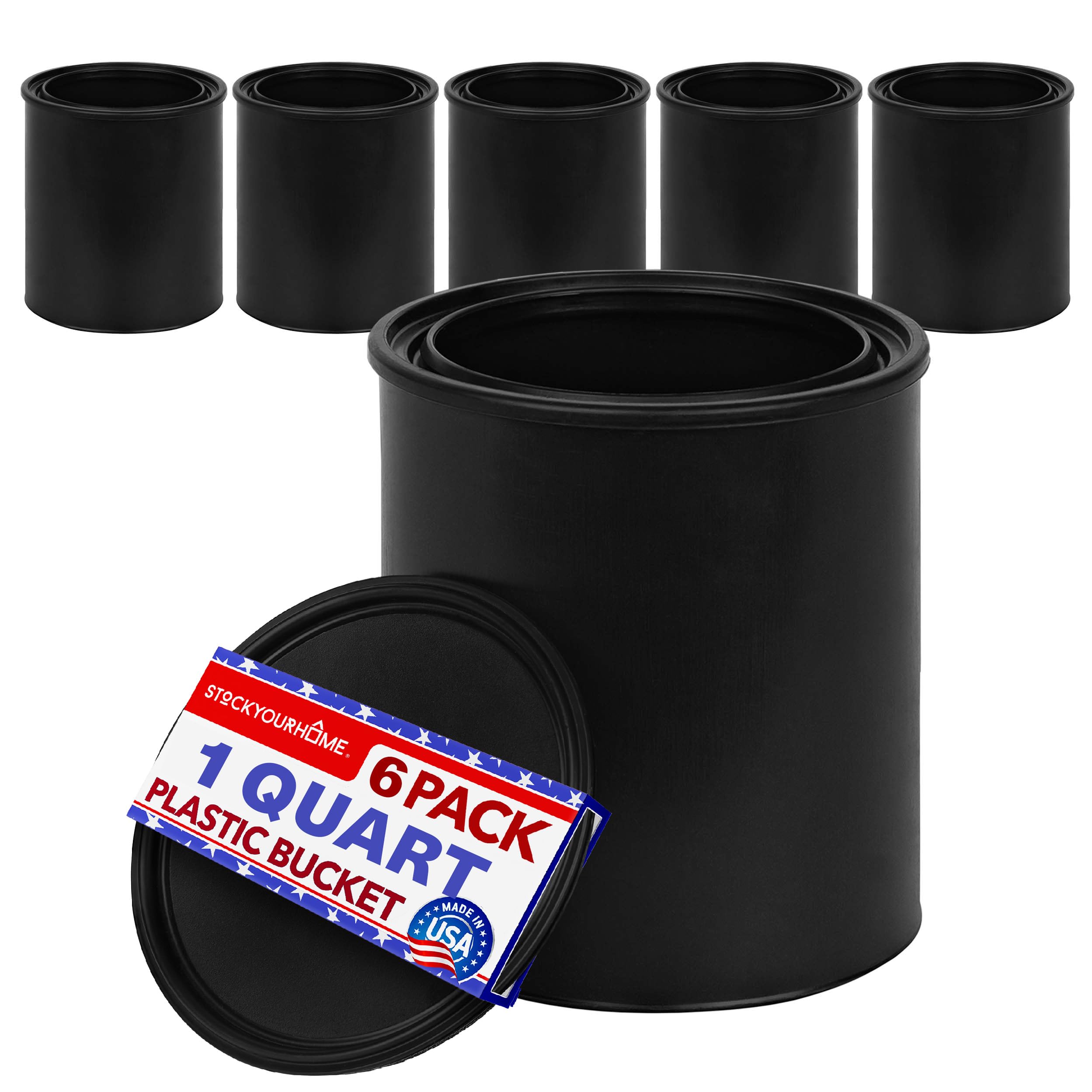 1-Quart Plastic Paint Bucket (6 Pack) - Triple Lock Airtight Seal - Minimizes Skimming - Rust Proof - Odor & Chemical Resistant - 32 Fl Oz All-Plastic Paint Can with Snap On Lid - Stock Your Home