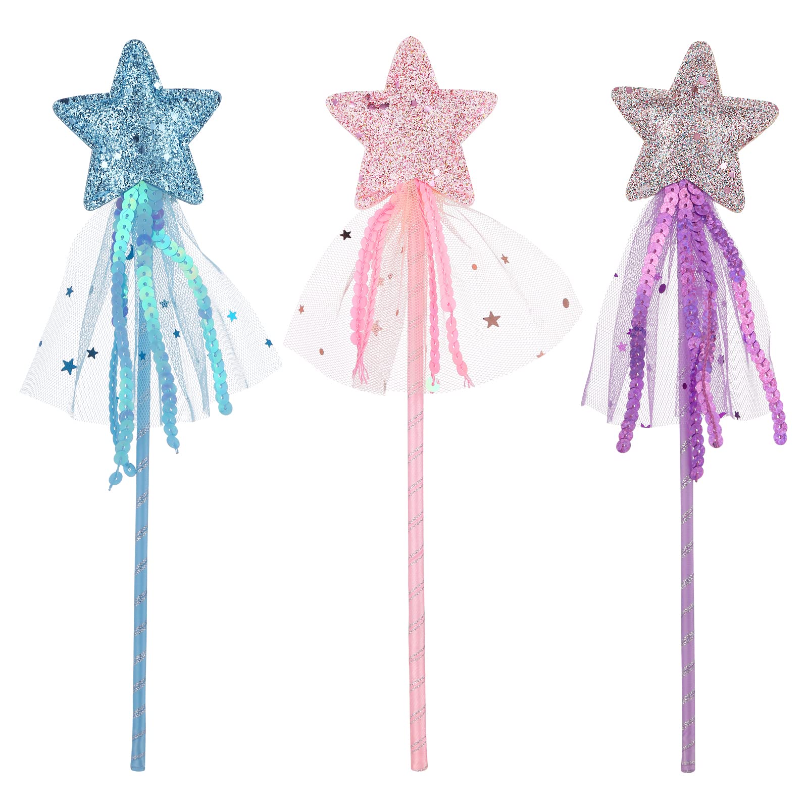 Prasacco 3 PCS Fairy Wands Glitter Princess Wands Star Wands Fairy Stick for Christmas Costume Prop Birthday Party Supply Cosplay Accessories