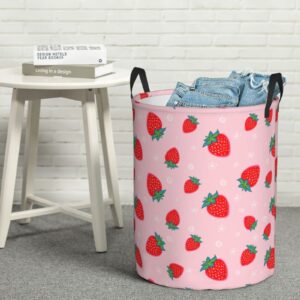 KiuLoam Pastels Pink With Red Strawberries 19.6 Inches Large Storage Basket Collapsible Organizer Bin Laundry Hamper for Nursery Clothes Toys