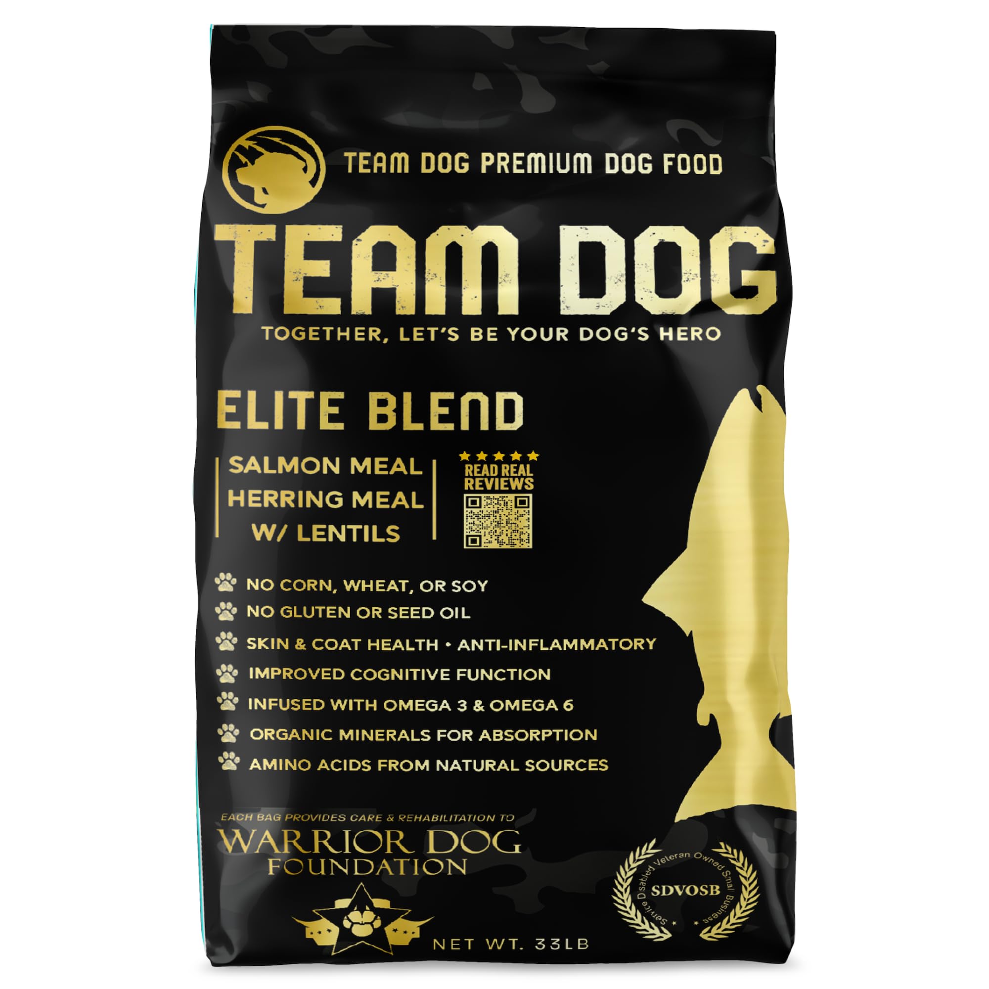 Team Dog Elite Blend Salmon Dog Food with Herring & Lentils | High Protein Dog Food for Sensitive Stomachs & Skin | Chicken Free, Gluten Free, GMO Free, No Corn, Wheat or Soy (15 lb Dry Dog Food)