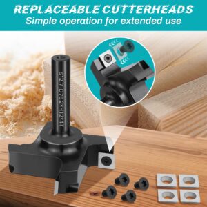 Chaoos CNC Spoilboard Surfacing Router Bit, 1/2" Shank 3" Cutting Diameter 4 Wing, Slab Flattening Router Bit Planing Bit Wood Planer Bit Woodworking Tools, 4 Additional Carbide Inserts