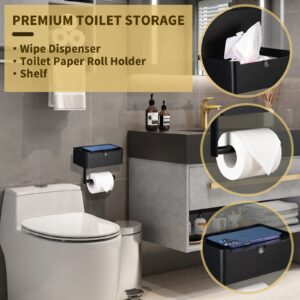 LAYUKI Large Toilet Paper Holder with Shelf, Wipes Dispenser and Storage, Stainless Steel, Wall Mounted, Matt Black, Upgraded Toilet Paper and Flushable Wipes Storage for Bathroom