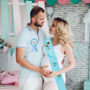 2 Packs Baby Shower Decorations Blue Mom to be Sash and Dad to Be Tinplate Badge Baby Welcome Party Gifts