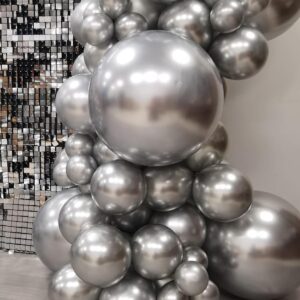 MOXMAY Metallic Sliver Balloons Different Sizes, 102 Pcs 18 12 10 5 inch Sliver Latex Chrome Balloon for Graduation Baby Shower Birthday Wedding Party Decorations