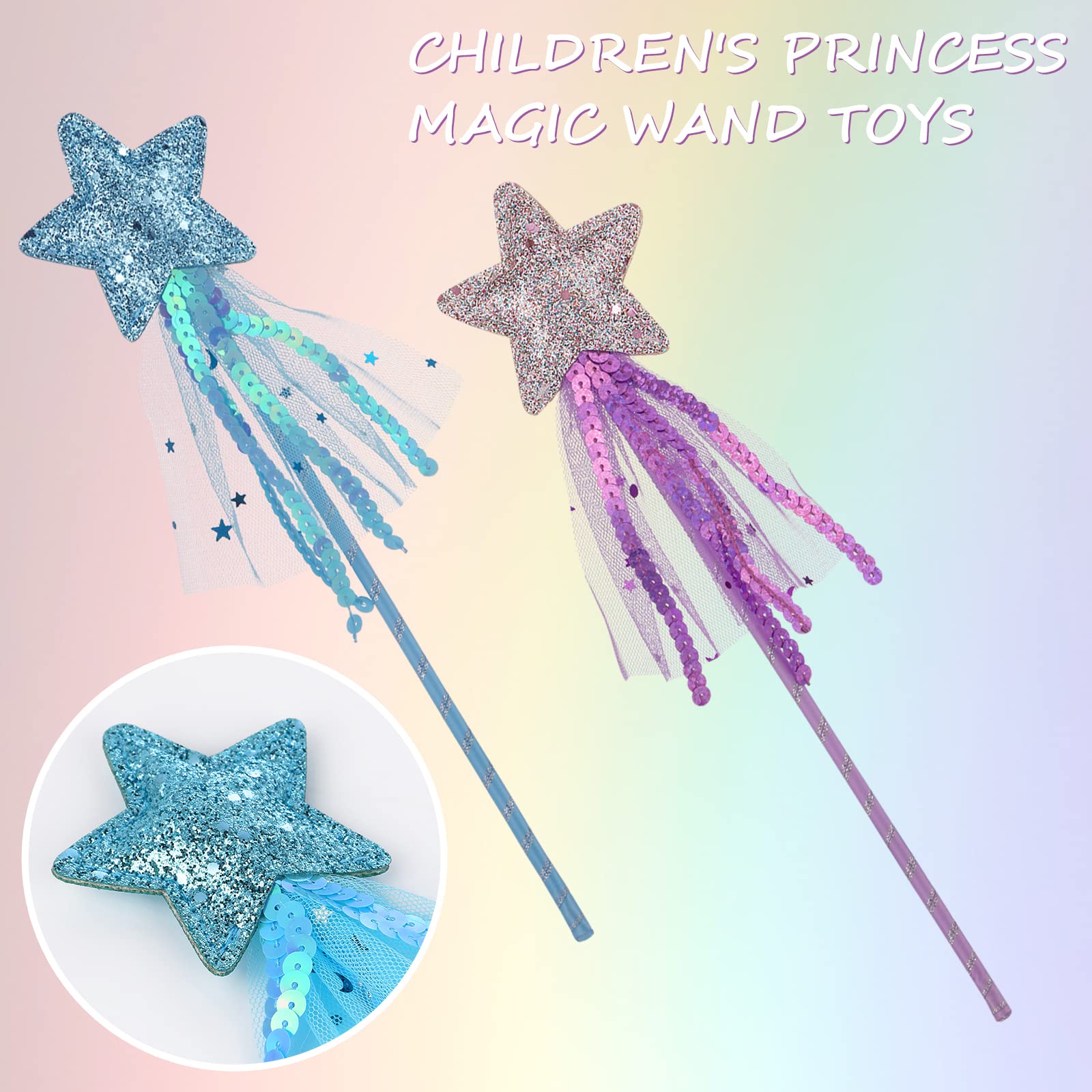 Prasacco 3 PCS Fairy Wands Glitter Princess Wands Star Wands Fairy Stick for Christmas Costume Prop Birthday Party Supply Cosplay Accessories