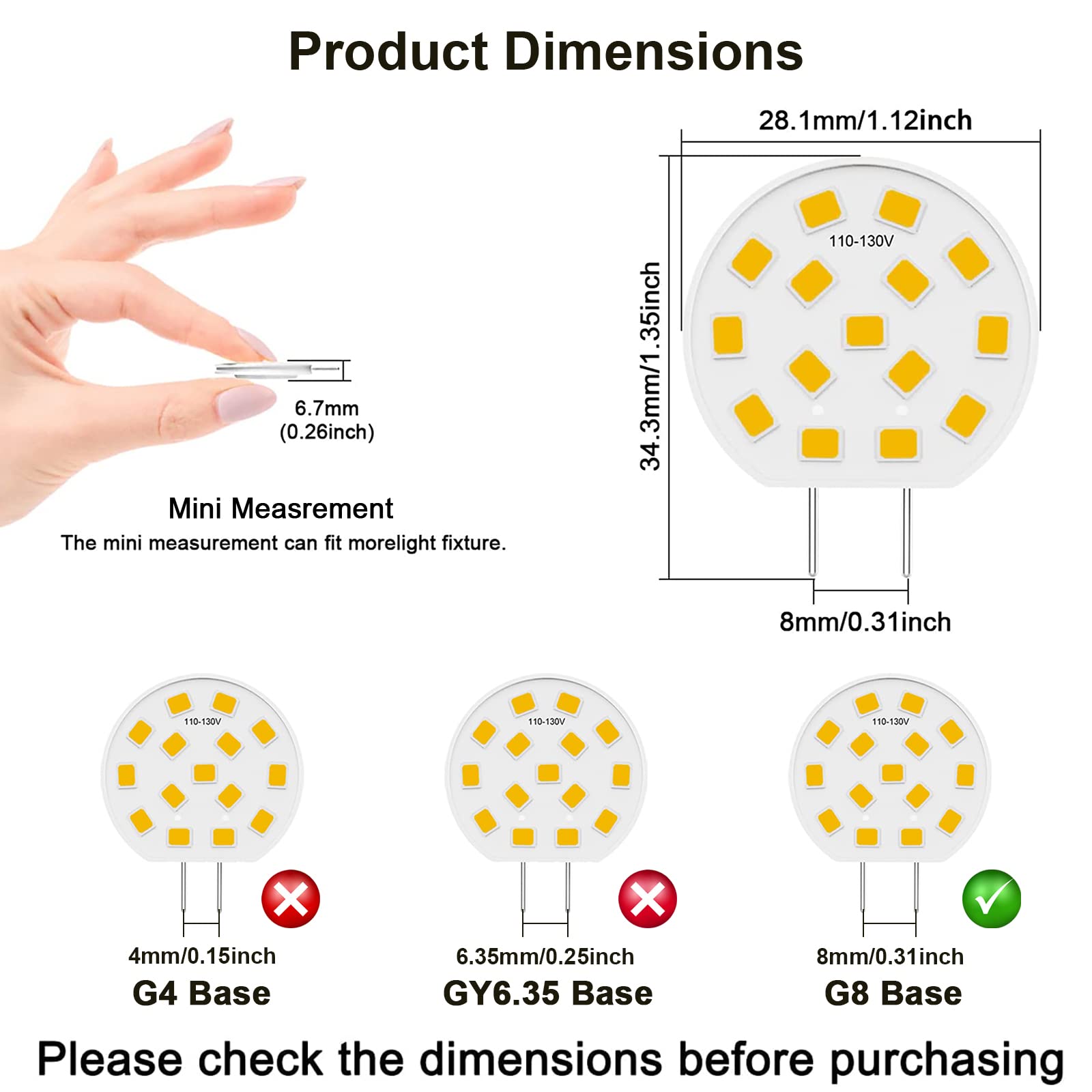 VITUNOV G8 LED Puck Light Bulbs, 3W Equivalent to 20W-25W Halogen Bulb, T4 JCD Type Bi-Pin Base, 120V Warm White 3000K G8 Bulbs for Under Cabinet, Counter Lighting, 6Pack