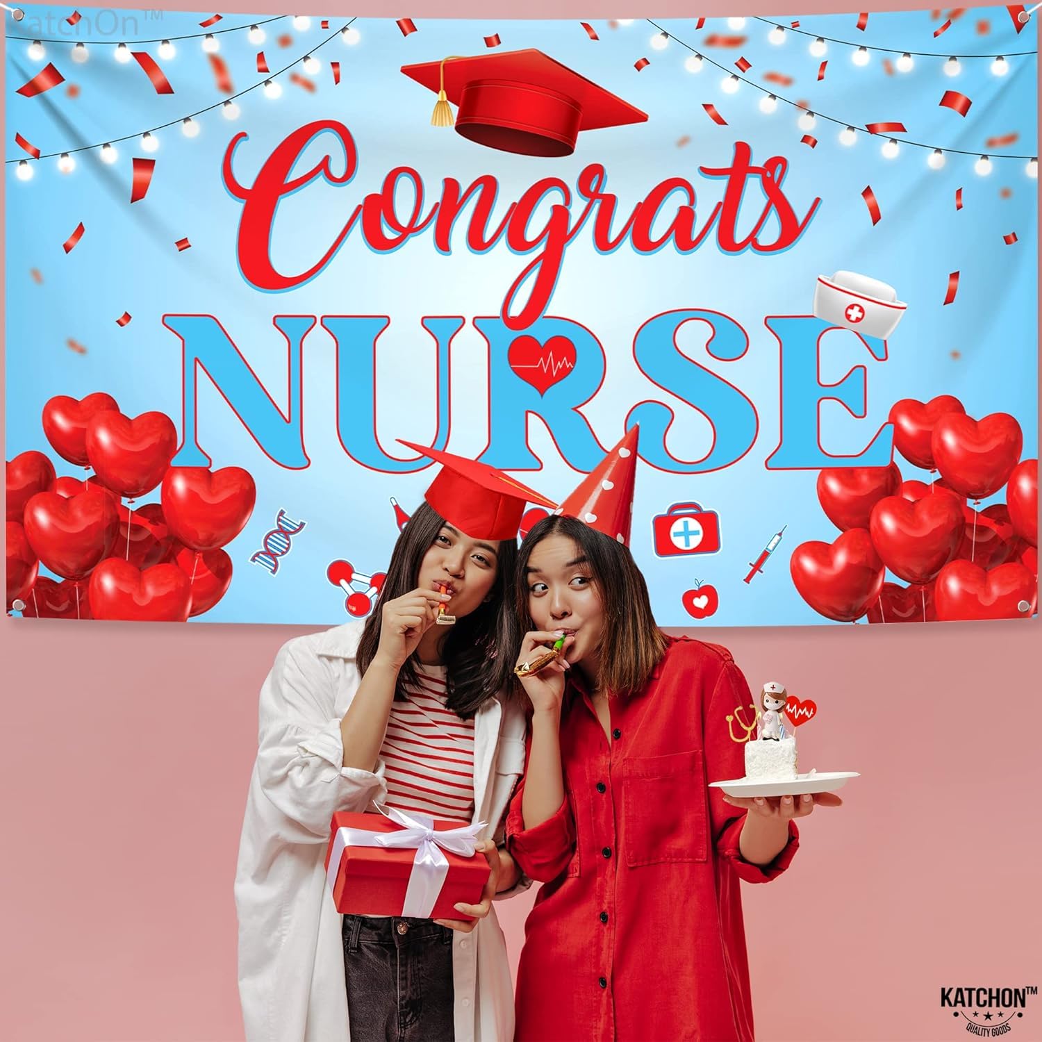 KatchOn, Congrats Nurse Banner Red and Blue - 72x44 Inch | Nurse Graduation Banner, Nursing Graduation Decorations Class Of 2024 | Congrats Nurse Party Decorations, Nursing Graduation Party Supplies