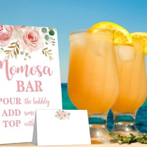 Momosa Bar Supplies Kit - Floral Momosa Bar Sign - Blush Pink Table Place Cards - Bridal Shower, Graduation Party, Bubbly Bar, Mimosa Bar, Birthday Brunch, Engagement Party Decor(01)