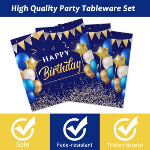 gisgfim 96 Pcs Blue and Gold Birthday Plates and Napkins Party Supplies Navy Blue Party Tableware Set Happy Birthday Decorations Favors for Men Women Birthday Baby Shower for 24 Guests