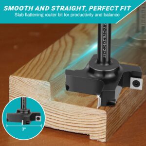 Chaoos CNC Spoilboard Surfacing Router Bit, 1/2" Shank 3" Cutting Diameter 4 Wing, Slab Flattening Router Bit Planing Bit Wood Planer Bit Woodworking Tools, 4 Additional Carbide Inserts