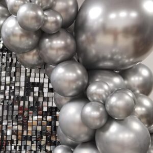 MOXMAY Metallic Sliver Balloons Different Sizes, 102 Pcs 18 12 10 5 inch Sliver Latex Chrome Balloon for Graduation Baby Shower Birthday Wedding Party Decorations