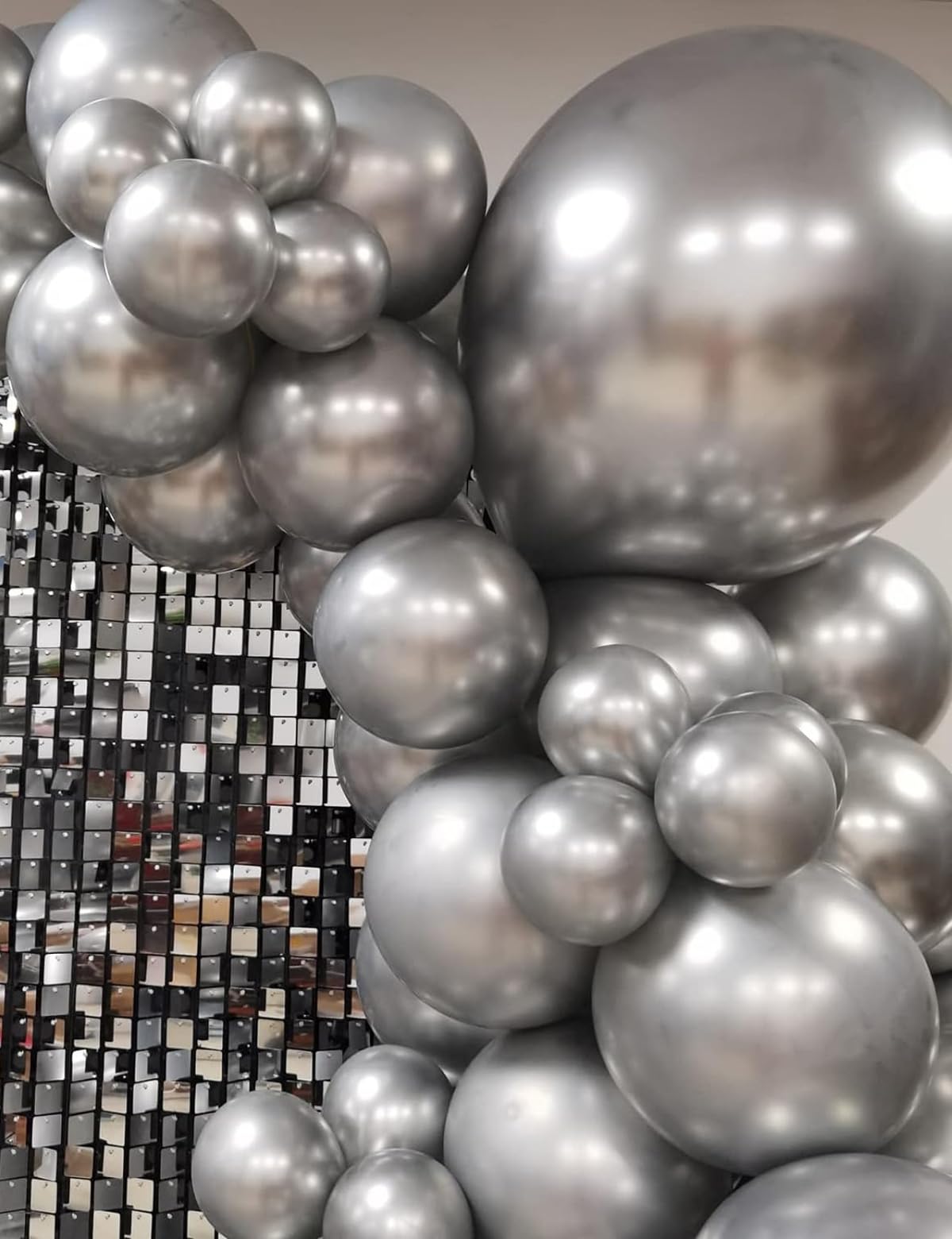 MOXMAY Metallic Sliver Balloons Different Sizes, 102 Pcs 18 12 10 5 inch Sliver Latex Chrome Balloon for Graduation Baby Shower Birthday Wedding Party Decorations