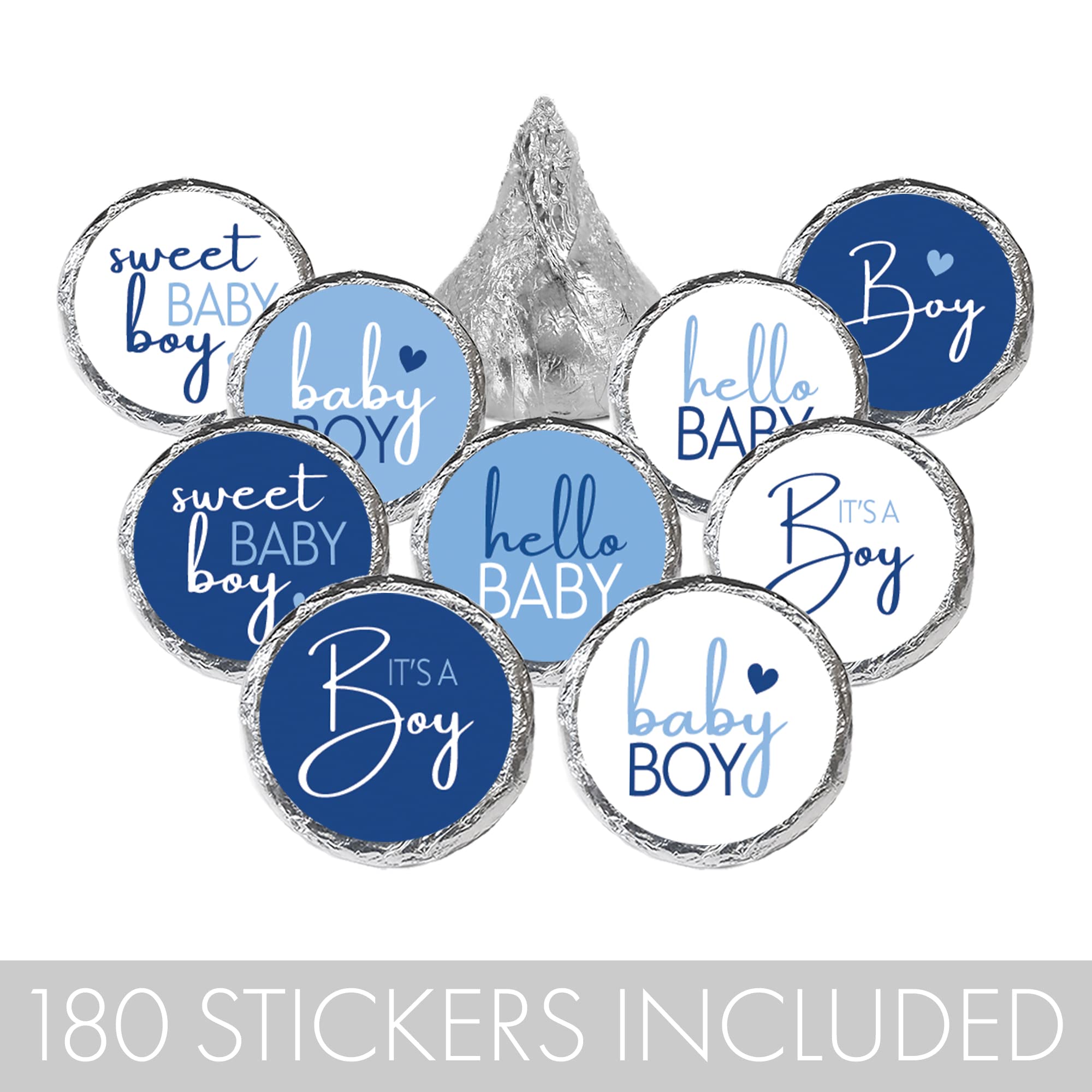 Blue It’s a Boy Baby Shower Favor Stickers, Sweet Baby Boy Chocolate Kisses Party Favor Candy Stickers - 180 Labels