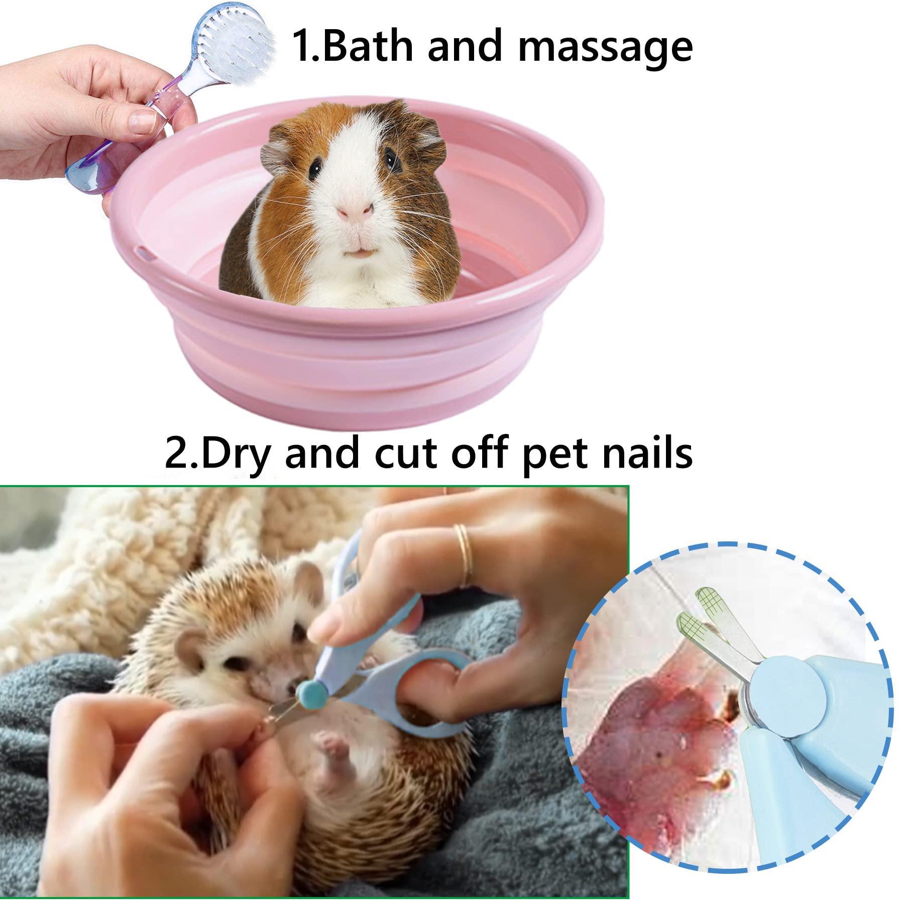 JSLZF Small Animal Grooming Kit - Foldable Bathtub, Nail Clippers, Bathing Brushes, Towel for Guinea Pigs & Hedgehogs