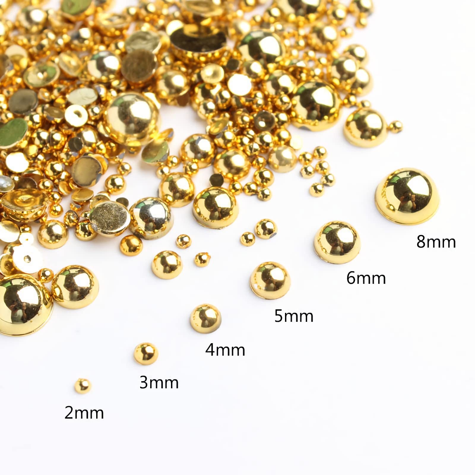 Mixed Sizes 2mm-8mm 1000pcs Imitation Pearls Half Ball Flatback Bead Loose Beads Gem Scrapbook Craft DIY Decorations (Mine Gold)