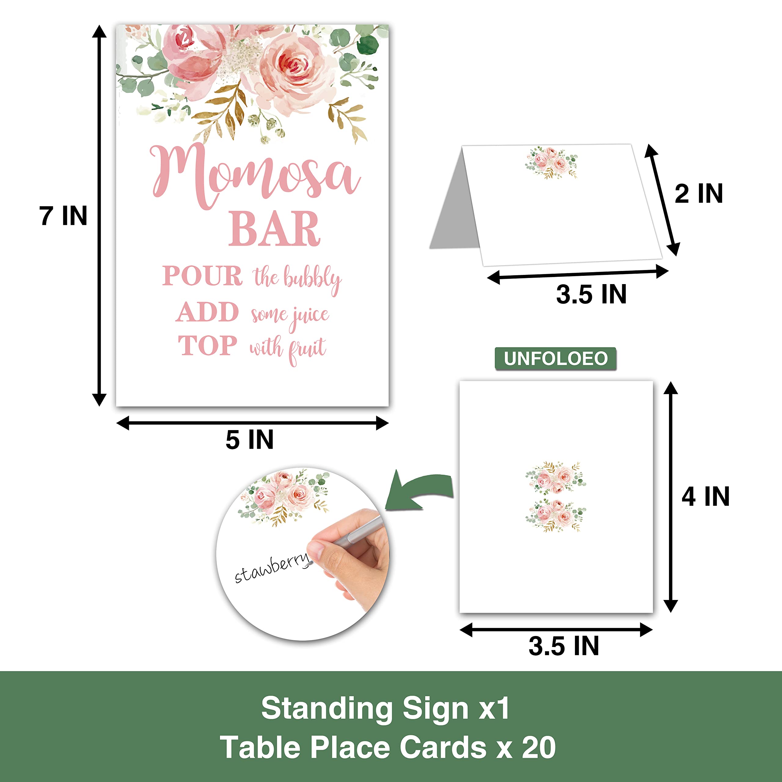 Momosa Bar Supplies Kit - Floral Momosa Bar Sign - Blush Pink Table Place Cards - Bridal Shower, Graduation Party, Bubbly Bar, Mimosa Bar, Birthday Brunch, Engagement Party Decor(01)