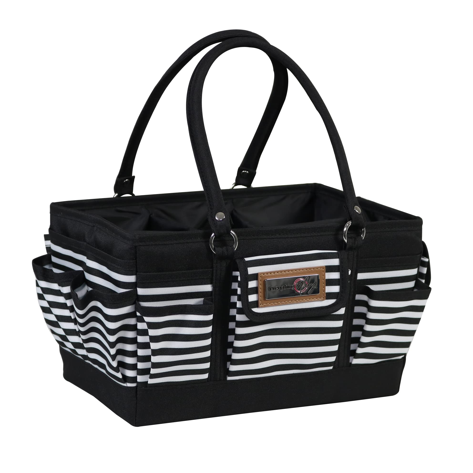 Everything Mary Deluxe Store and Tote, Black & White Stripe - Caddy for Art, Craft, Sewing & Scrapbooking Supplies - Craft Organizers and Storage with Many Compartments