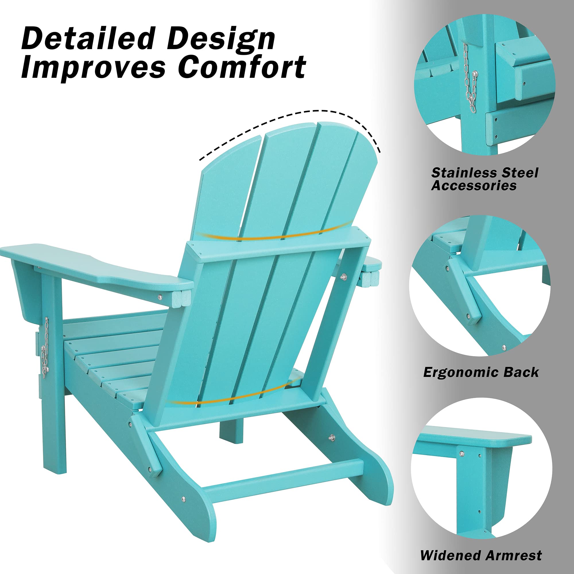 Betterhood Adirondack Chair, Folding Fire Pit Chair for Patio Garden Backyard Pool Deck Firepit and Beach, Blue