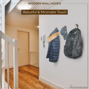 Wall Hooks For Hanging - Coat Hooks Wall Mounted - 4 Pack Towel Hook - Premium Wall Hangers - Wooden Hat Hooks - Modern Wall Coat Rack - Discreet Coat Hangers For Wall - Elegant Backpack Hooks