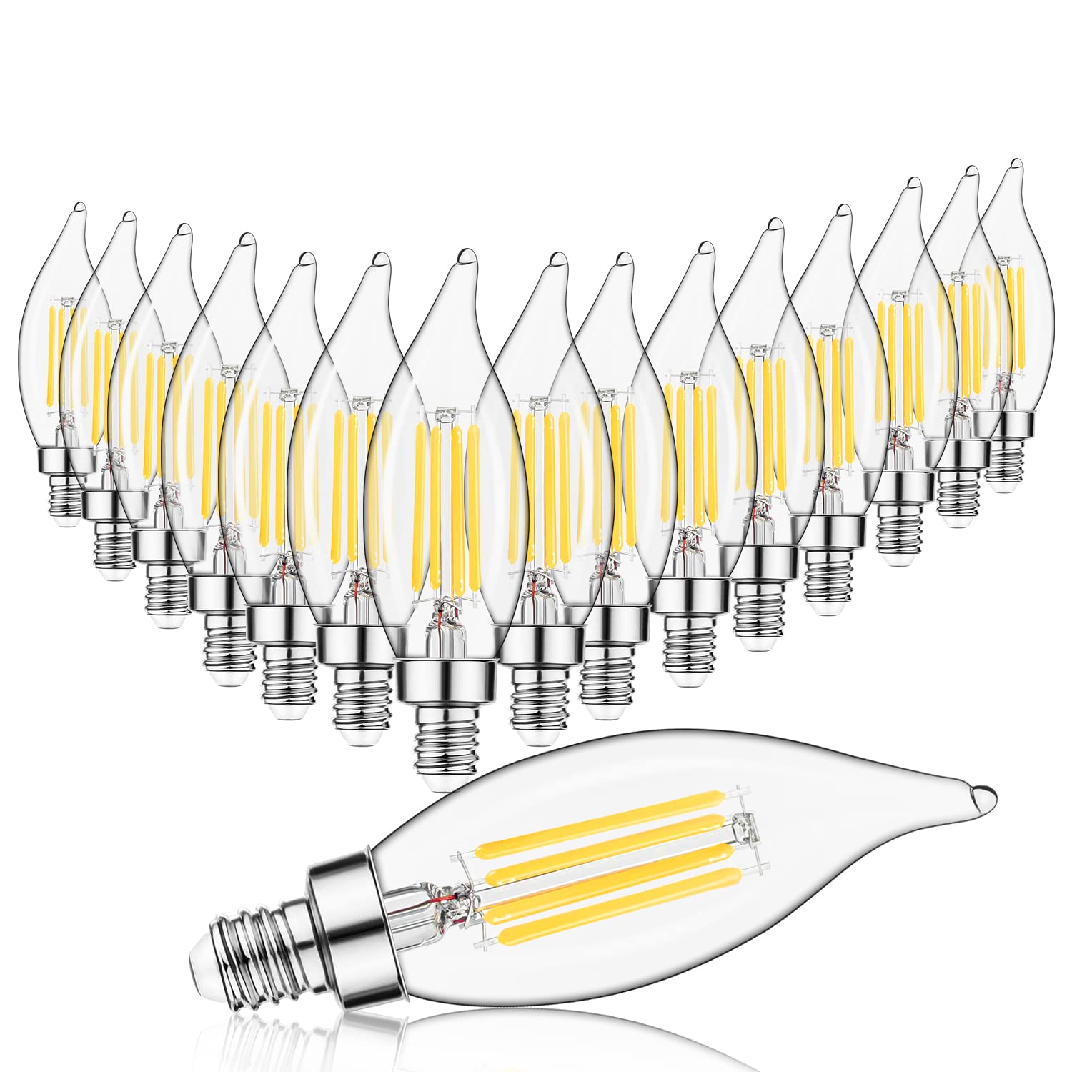 Sigalux E12 Candelabra Bulb 60W, LED Chandelier Light Bulbs Dimmable, Flame Tip CA10 Candle Light Bulbs, 4.5W, 500LM 2700K Soft White, E12 Bulb Candelabra Base, 16 Pack