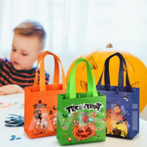 Aviski 8PCS Halloween Trick or Treat Bags, Small Halloween Tote Bags with Handles, Gift Bags, Multifunctional Non-Woven Halloween Bags for Gifts Wrapping, Trick or Treat, Halloween Party Supplies