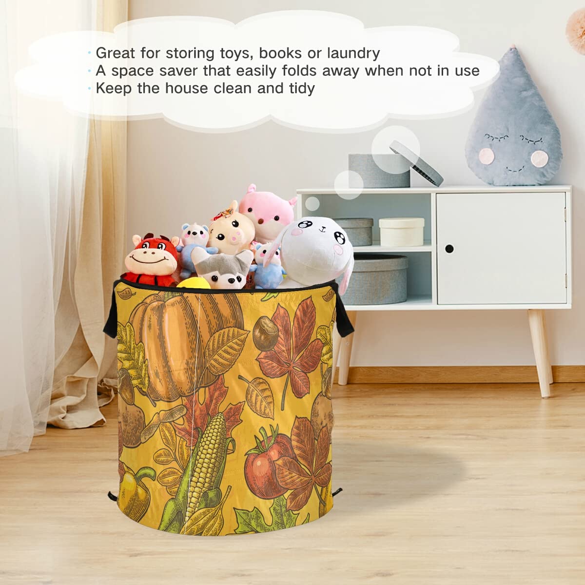 Autumn Pumpkin Pop Up Laundry Hamper Collapsible with Lid Dirty Clothes Hamper Laundry Basket Storage Hamper Organizer for Kids Room, Closet, bathroom, Bedroom