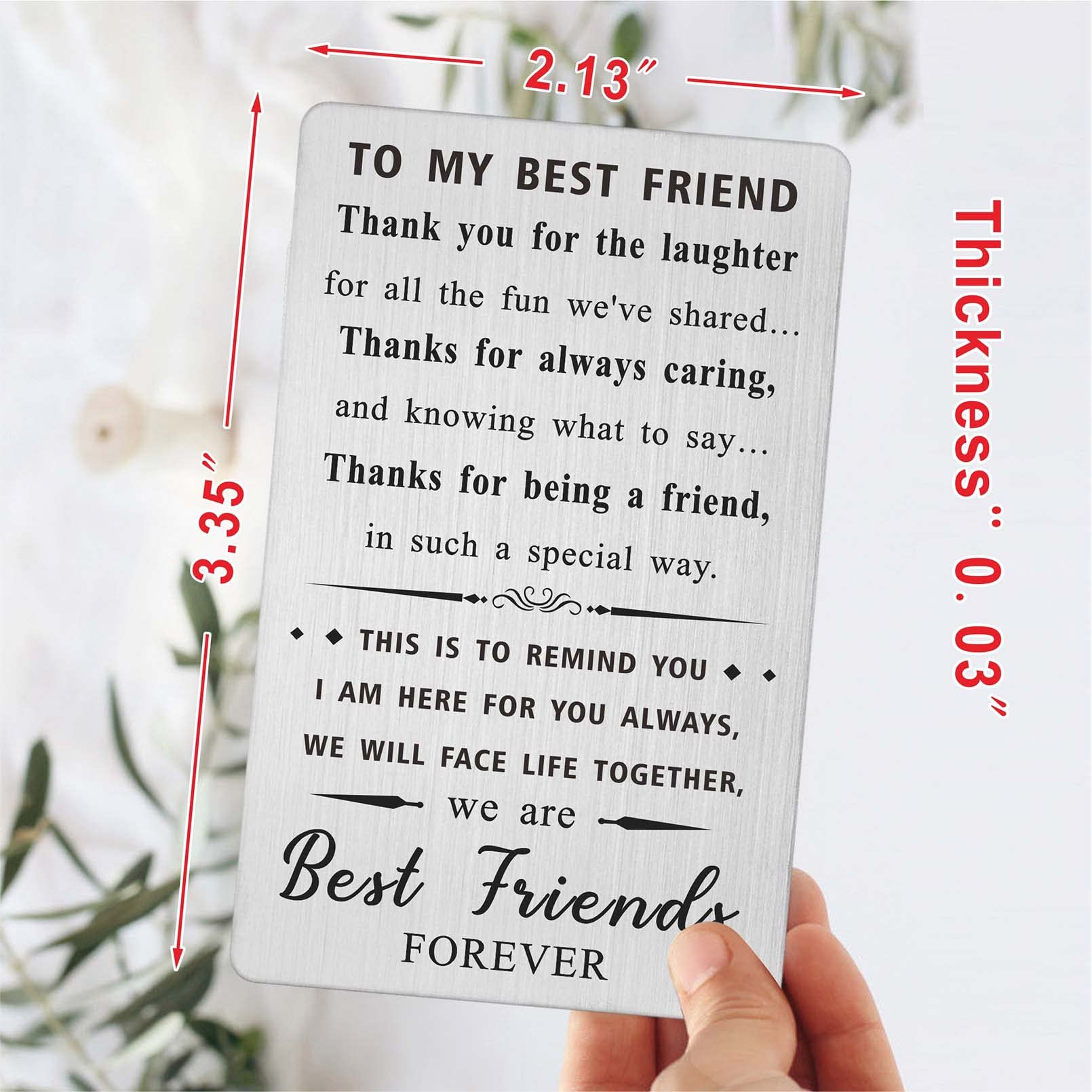 Laluminter to My Best Friend Engraved Wallet Card - Friend Forever - Friendship Gifts for Women Men Unique - Bff Birthday Card