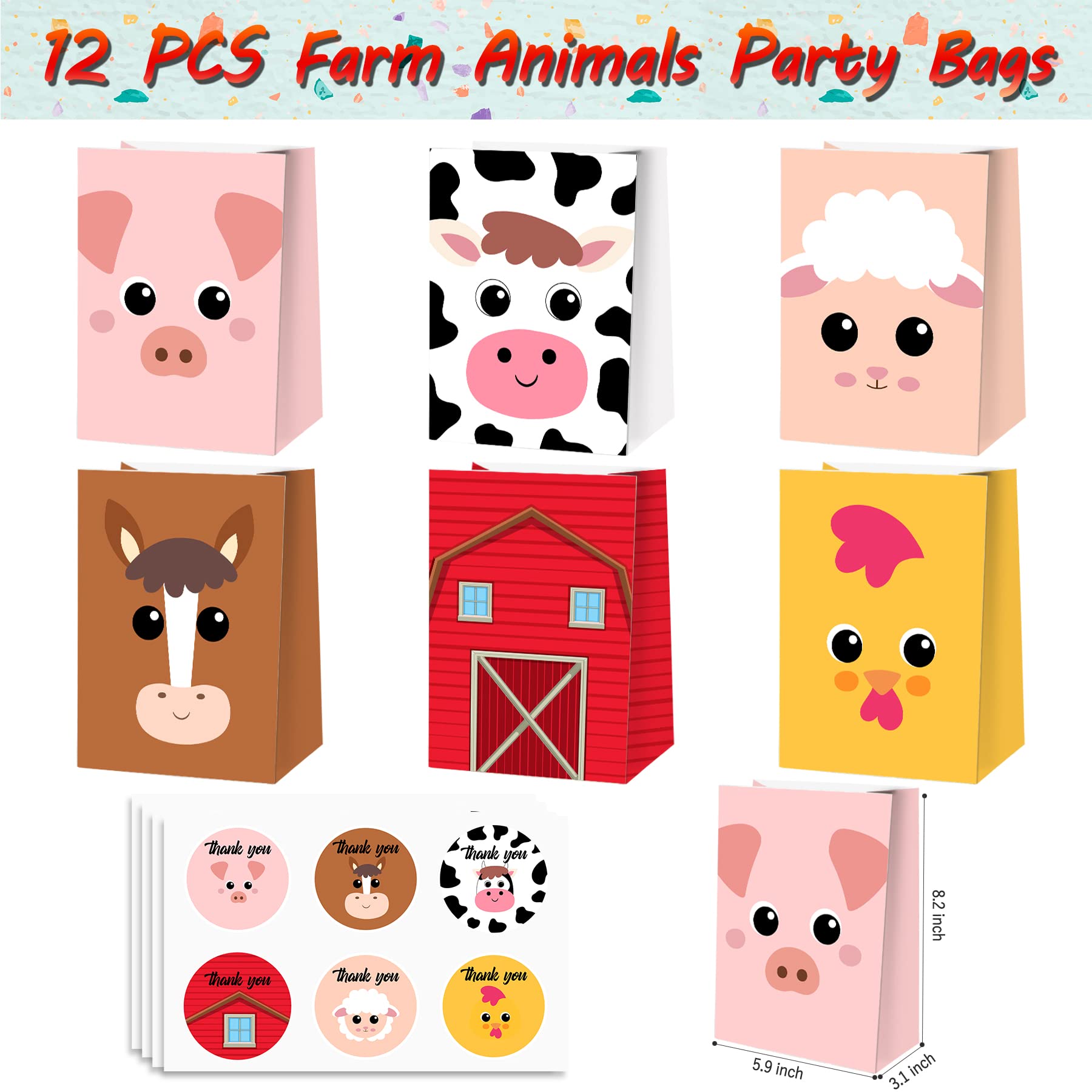 Farm Animals Party Favors Set 84 PCS Barnyard Animal Masks Sticker Keychains Straw Slap Bracelet Rubber Pigs Gift for Kids Birthday Party Baby Shower Goodie Bag Fillers Supplies