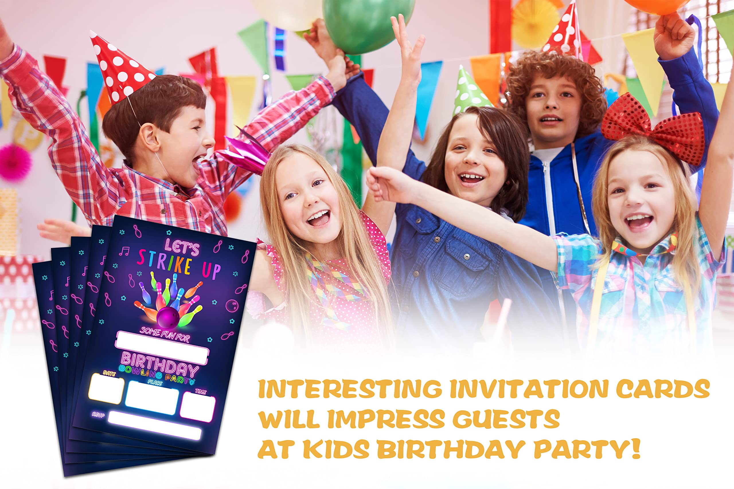 Let's Strike Up Bowling Birthday Party Invitations - Bowling Party Supplies - Fill in The Blank Birthday Party Invites - 20 Invitation Cards With 20 Envelopes - (006A)