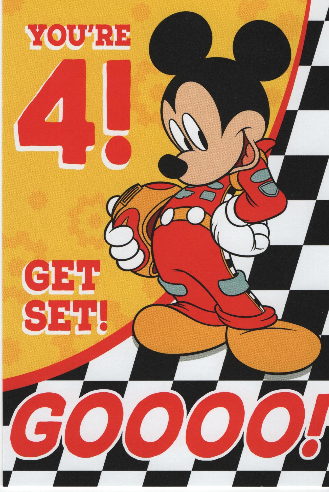 Expressions by Hallmark Racecar Mickey Mouse Kids 4th Birthday Greeting Card Get Set! Goooo!