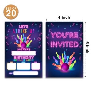 Let's Strike Up Bowling Birthday Party Invitations - Bowling Party Supplies - Fill in The Blank Birthday Party Invites - 20 Invitation Cards With 20 Envelopes - (006A)