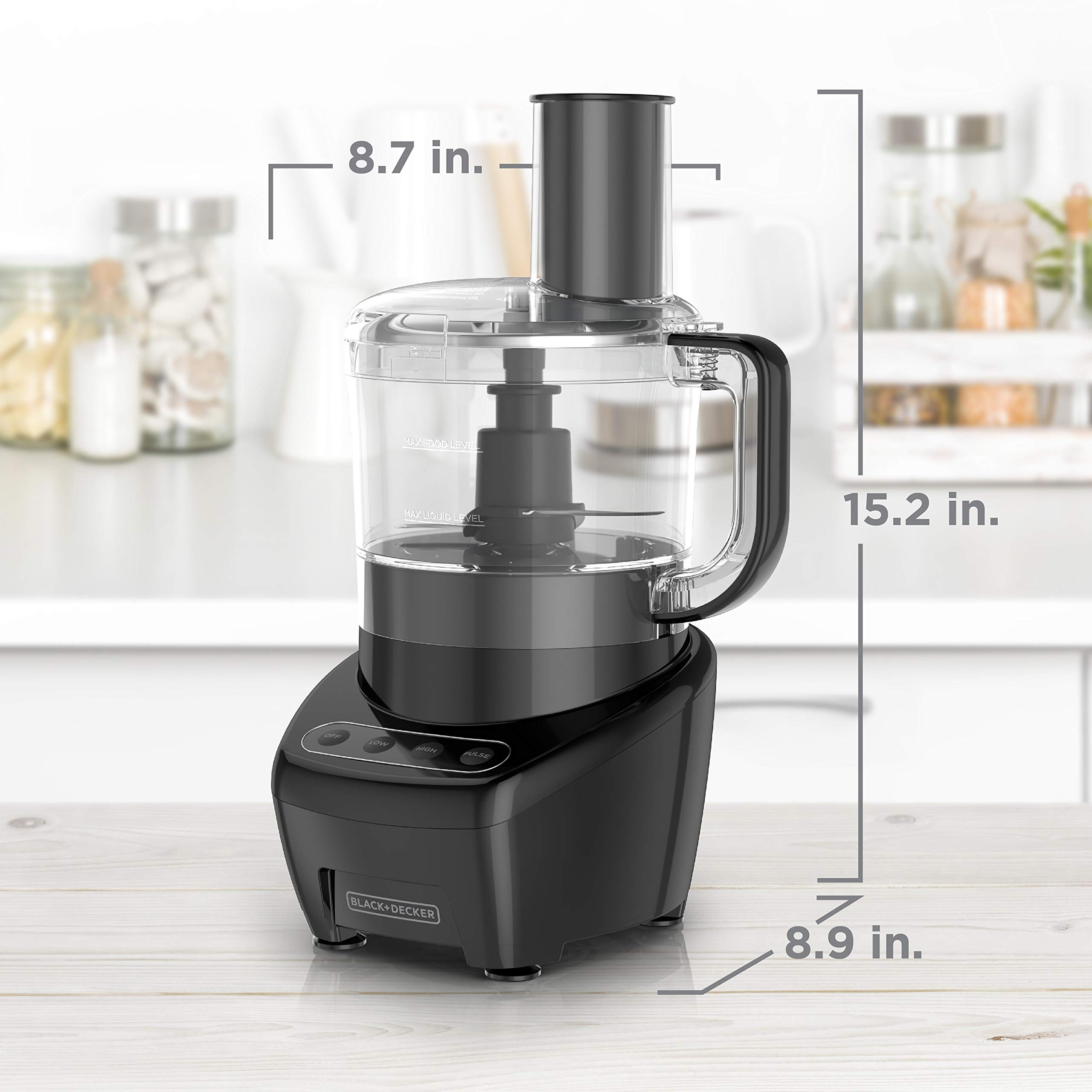 BLACK+DECKER Food Processor and Vegetable Chopper, Stainless Steel Blade, 8-Cup Capacity, 450W Power with Attachments to Shred, Slice, Mince, Grind, and Puree