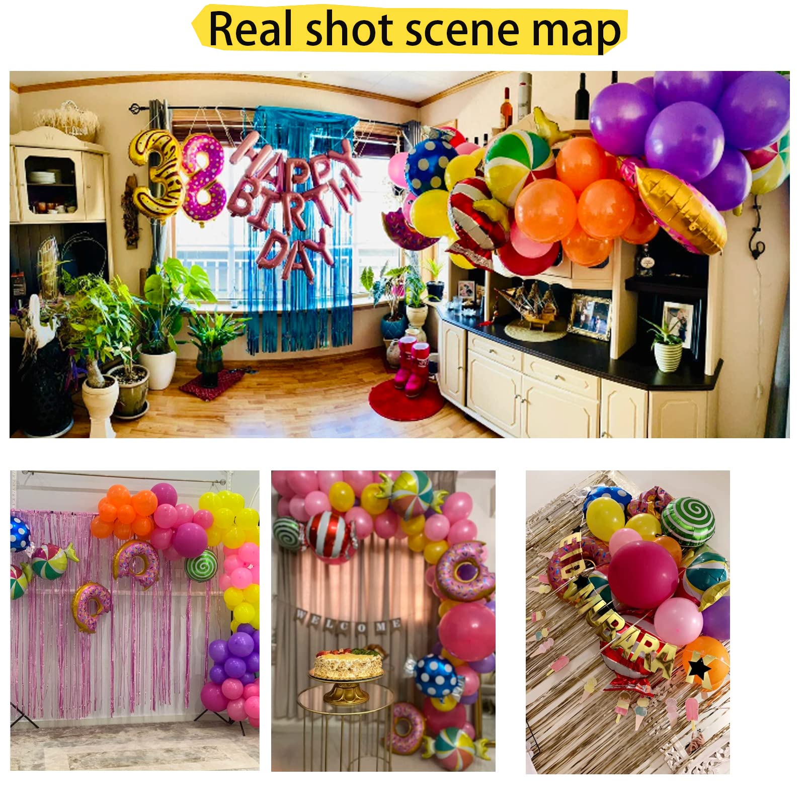 87 Pcs Candy Balloon Garland Arch Kit- Lollipop Mylar Foil Balloon Pink and Yellow Orange Purple Rose Red Balloons for child Birthday Party Baby Shower Background Wall Decor