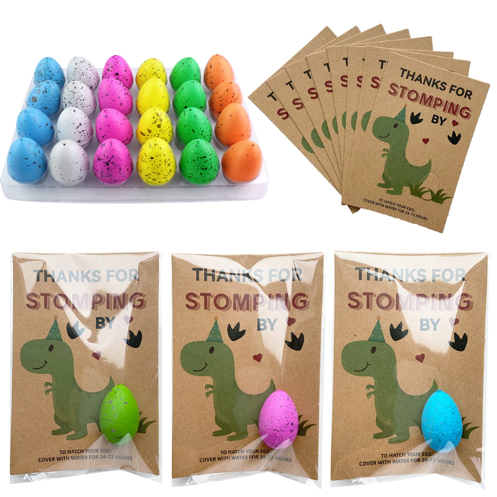 Y_Bong Dinosaur Party Favors - Dinosaur Birthday Party Supplies - 24 Pack Dino Egg Hatching Card Bulk - Funny Birthday Party Decorations for kids Boys Girls Toddler