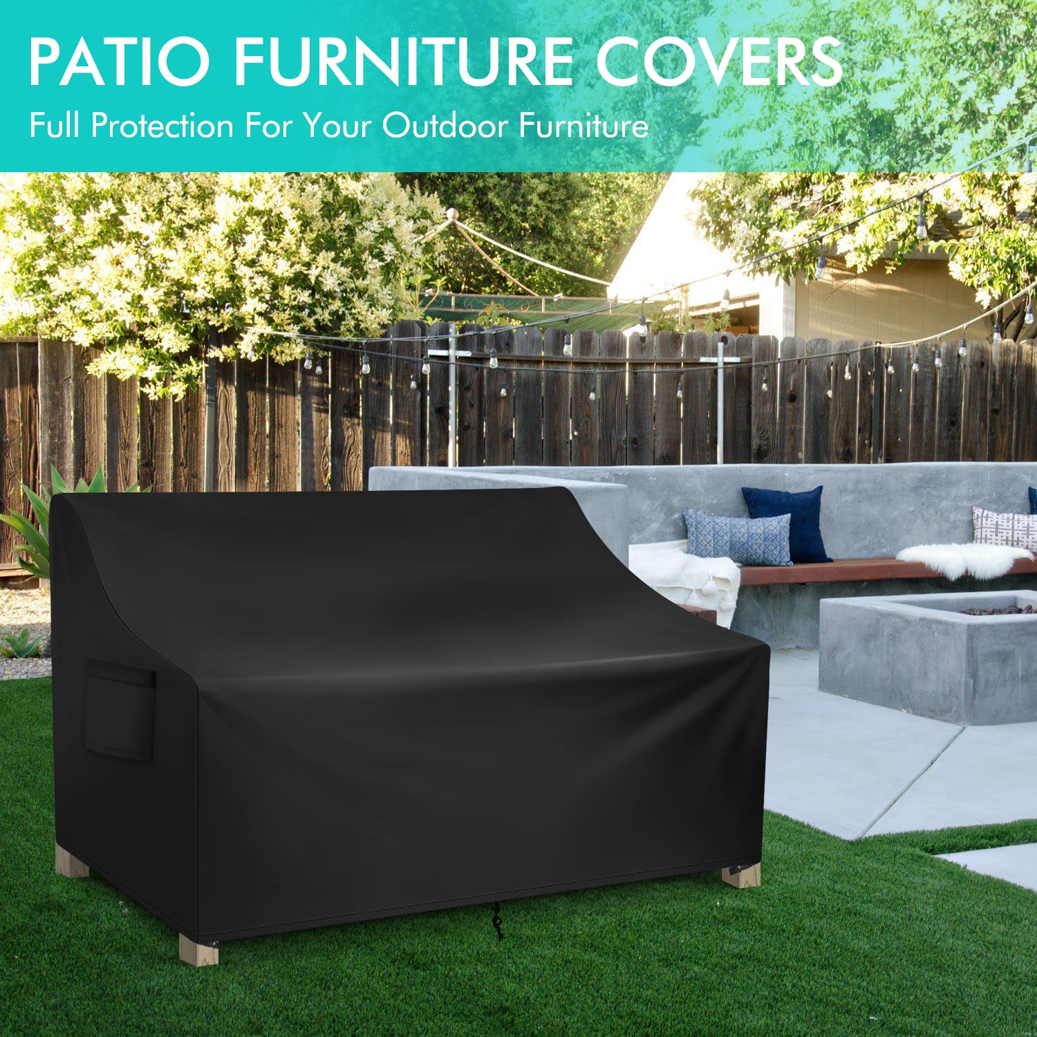 WLEAFJ Patio Sofa Cover Waterproof, Outdoor Loveseat Cover, Heavy Duty Outdoor Couch Cover, Large Lawn Patio Furniture Covers with Air Vent, 54’’ W x 37’’ D x 35’’ H