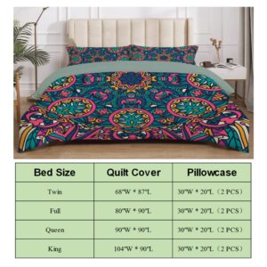 Thuswarm Abstract Boho Festive Mandala 3-Piece Bedding Set 104"x90" King Size 1 Quilt Cover + 2 Pillow Cases with Invisible Zipper Ultra Soft Microfiber Comforter Cover Sets for Home