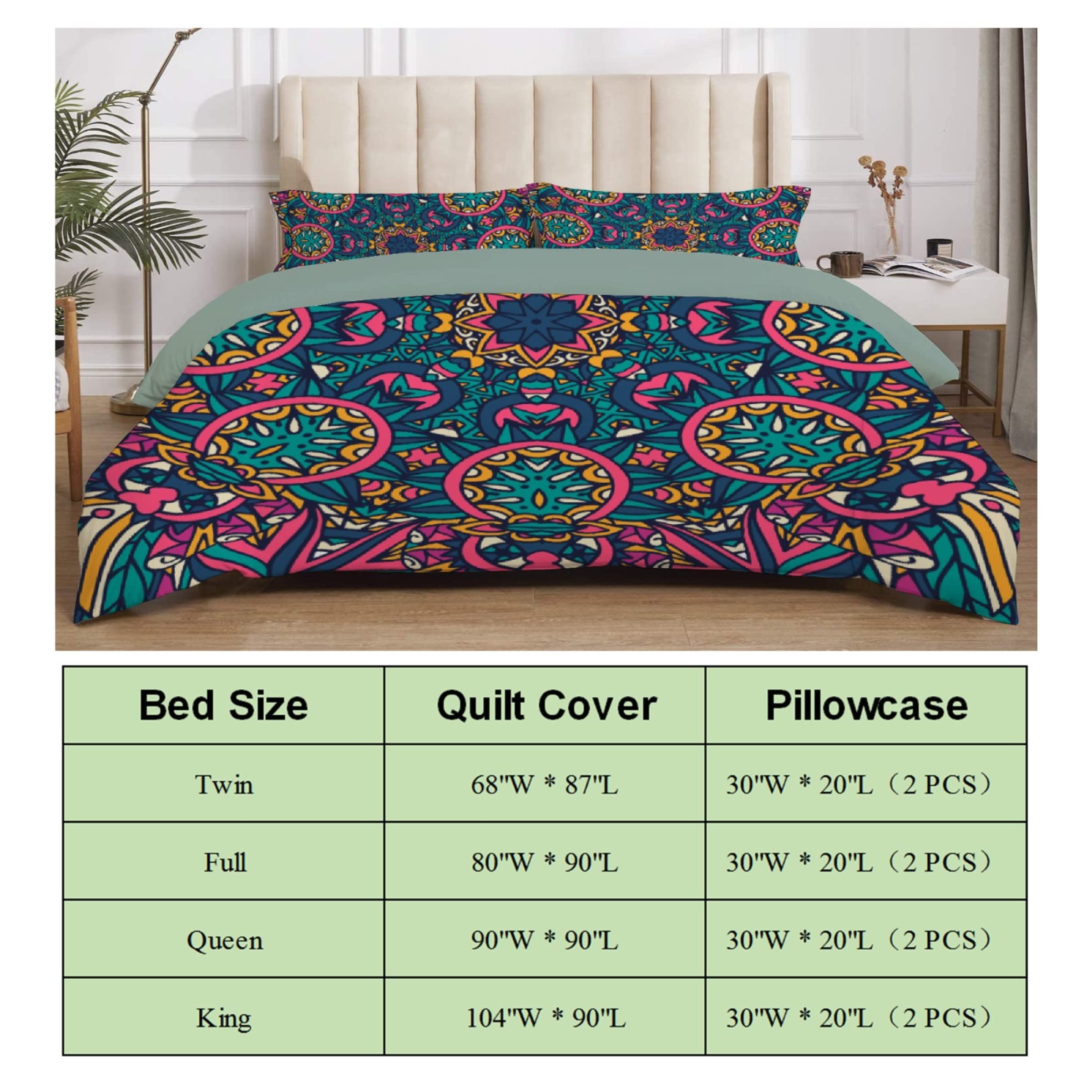 Thuswarm Abstract Boho Festive Mandala 3-Piece Bedding Set 104"x90" King Size 1 Quilt Cover + 2 Pillow Cases with Invisible Zipper Ultra Soft Microfiber Comforter Cover Sets for Home