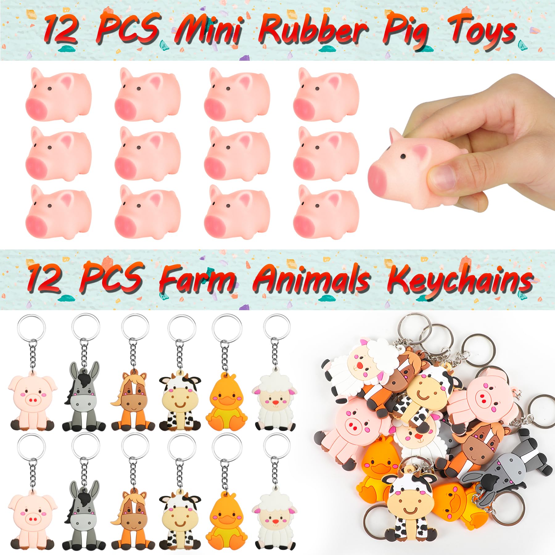 Farm Animals Party Favors Set 84 PCS Barnyard Animal Masks Sticker Keychains Straw Slap Bracelet Rubber Pigs Gift for Kids Birthday Party Baby Shower Goodie Bag Fillers Supplies