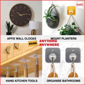 KLAPiT Super Hook - Heavy-Duty Adhesive Wall Hooks, Holds Up to 11 lbs, Waterproof, No Damage, Easy Install on Tile, Wood, Stone, Glass & Metal - Made of Steel (Clear, 4pc)