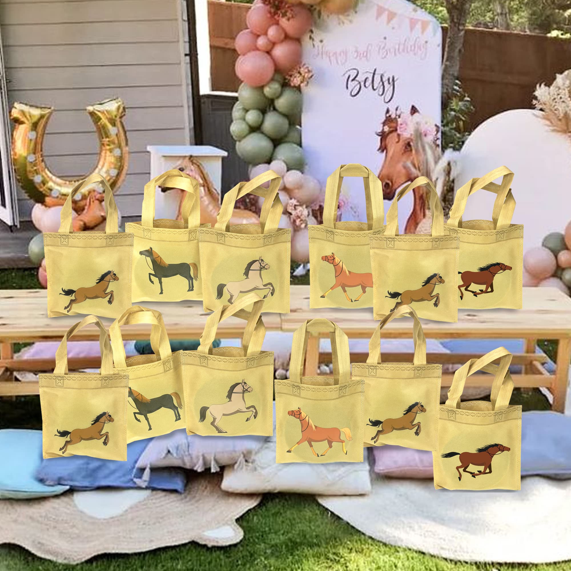 BANBALLON Horse Party Favor Bags Horse Non-Woven Gift Bags Treat Bags For Kids Birthday Party Horse Racing Party Cowboy Party Baby Shower Goodie Bags Supplies