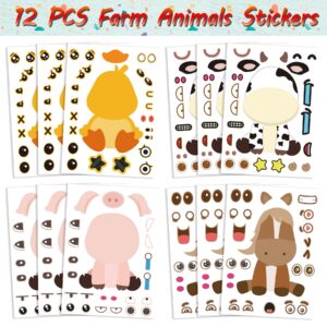 Farm Animals Party Favors Set 84 PCS Barnyard Animal Masks Sticker Keychains Straw Slap Bracelet Rubber Pigs Gift for Kids Birthday Party Baby Shower Goodie Bag Fillers Supplies