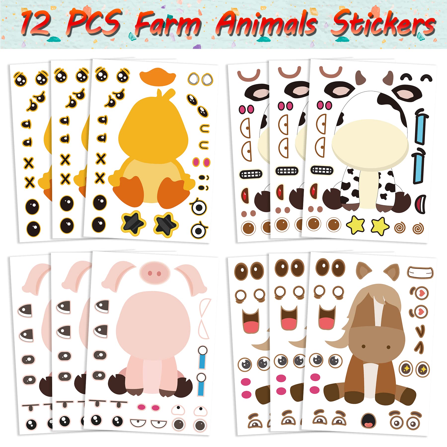 Farm Animals Party Favors Set 84 PCS Barnyard Animal Masks Sticker Keychains Straw Slap Bracelet Rubber Pigs Gift for Kids Birthday Party Baby Shower Goodie Bag Fillers Supplies