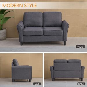 INSTORY Linen Loveseat Modern Sofa Comfy Couch for Living Room, Office, Bedroom - Grey