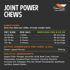 Super Snouts Joint Power – 60 Soft Chews – Joint Supplement for Dogs and Cats with Green Lipped Mussel Helps Ease Discomfort & Stiffness– Made in The USA