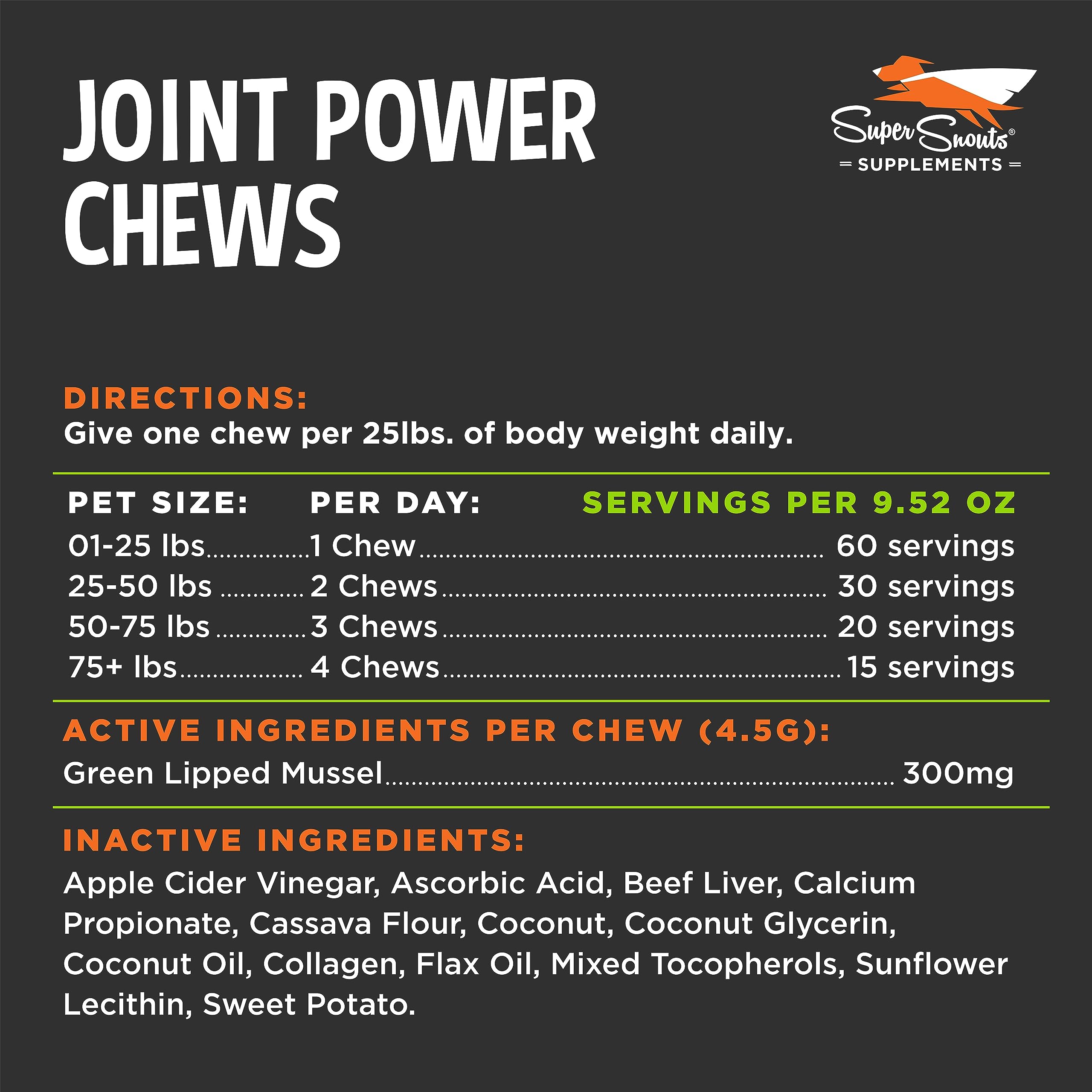 Super Snouts Joint Power – 60 Soft Chews – Joint Supplement for Dogs and Cats with Green Lipped Mussel Helps Ease Discomfort & Stiffness– Made in The USA