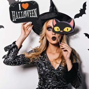 Halloween Photo Booth Props - 41-pc Photobooth Kit with 8 x 10-Inch Sign, 60 Adhesive Pads, and 45 Sticks - Halloween Photo Props - Halloween Selfie Props - Halloween Photo Booth Decorations