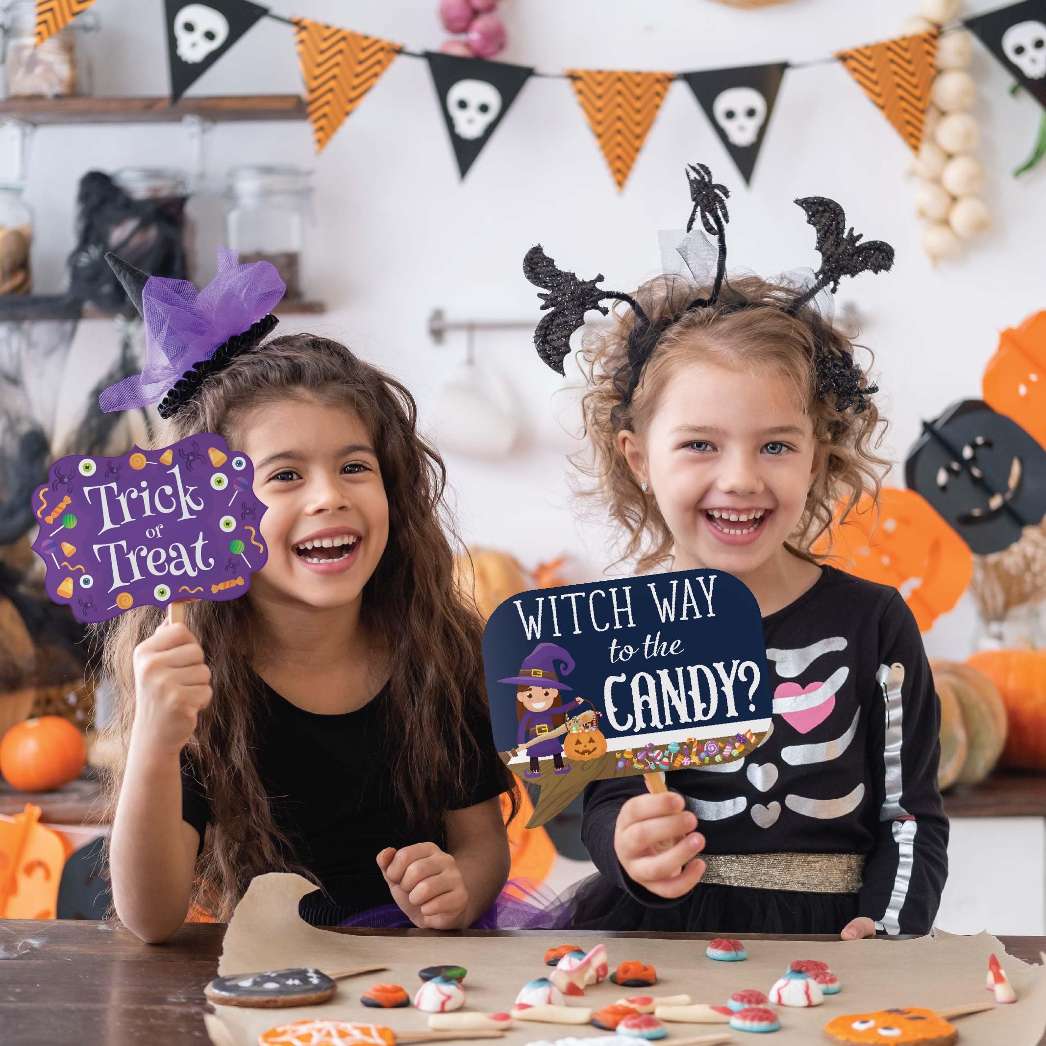 Halloween Photo Booth Props - 41-pc Photobooth Kit with 8 x 10-Inch Sign, 60 Adhesive Pads, and 45 Sticks - Halloween Photo Props - Halloween Selfie Props - Halloween Photo Booth Decorations